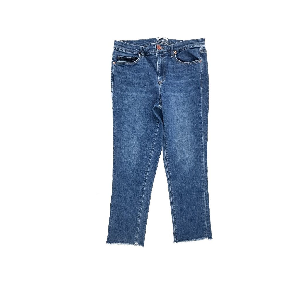 LOFT Skinny Crop Jeans Women 6‎ Blue Dark Wash Raw Hem Denim